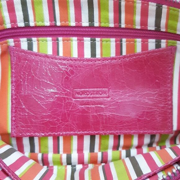 Nordstrom Pink Leather Candystripe Wristlet/Clutch - Picture 2 of 11